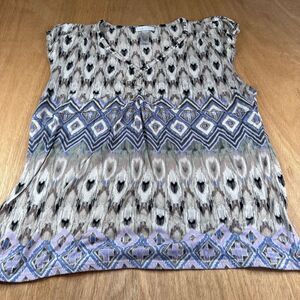 LizWear Women’s XXL Sleeveless V-Neck Blouse Ikat Geometric Print Boho Top
